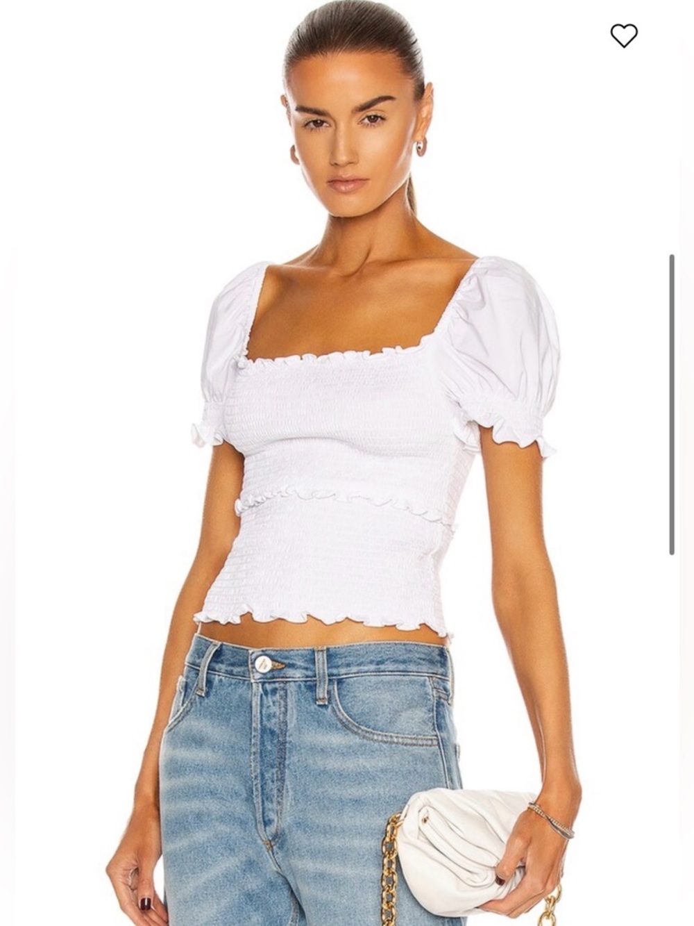 Like new designer Cinq a Sept White Smocked Puff Sleeve Square Neck Top size S. - Picture 1 of 12